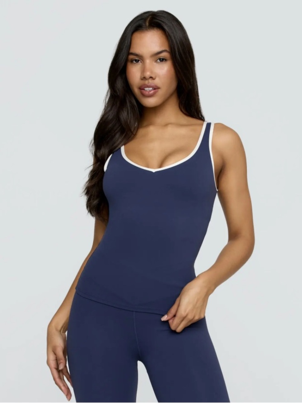 tala contrast trim navy blue sports tank top